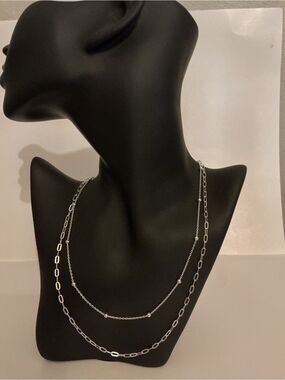 NEW 925 Peruvian Silver 2-Layer Satellite & Box Link Chain Necklace